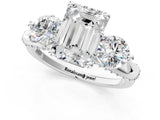 Silver Emerald Cut Diamond Three-Stone Ring with Prong Setting and Pavé Band_8