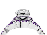 Silver Emerald Cut Diamond with Amethyst side stone Halo Twist Band Solitaire Prong Setting Ring_4