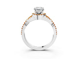 Silver Emerald Cut Diamond with Citrine side stone Halo Twist Band Solitaire Prong Setting Ring_3