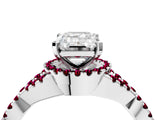 Silver Emerald Cut Diamond with Garnet side stone Halo Twist Band Solitaire Prong Setting Ring_4