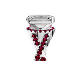 Silver Emerald Cut Diamond with Garnet side stone Halo Twist Band Solitaire Prong Setting Ring_5