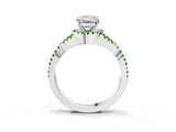 Silver Emerald Cut Diamond with Peridot side stone Halo Twist Band Solitaire Prong Setting Ring_3