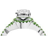 Silver Emerald Cut Diamond with Peridot side stone Halo Twist Band Solitaire Prong Setting Ring_4