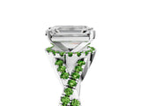 Silver Emerald Cut Diamond with Peridot side stone Halo Twist Band Solitaire Prong Setting Ring_5