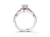 Silver Emerald Cut Diamond with Ruby side stone Halo Twist Band Solitaire Prong Setting Ring_3