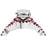 Silver Emerald Cut Diamond with Ruby side stone Halo Twist Band Solitaire Prong Setting Ring_4