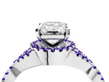 Silver Emerald Cut Diamond with Tanzanite side stone Halo Twist Band Solitaire Prong Setting Ring_4