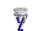 Silver Emerald Cut Diamond with Tanzanite side stone Halo Twist Band Solitaire Prong Setting Ring_5
