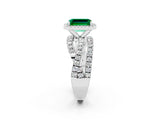 Silver Emerald Cut Emerald Halo Ring with Round Split Shank and Prong Setting_68