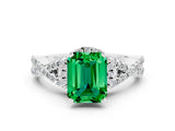 Silver Emerald Cut Emerald  Halo Twist Band Solitaire Prong Setting Ring_12