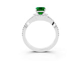 Silver Emerald Cut Emerald  Halo Twist Band Solitaire Prong Setting Ring_15