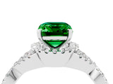 Silver Emerald Cut Emerald  Halo Twist Band Solitaire Prong Setting Ring_16
