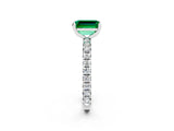 Silver Emerald Cut Emerald Pavé Solitaire Ring with Round Band and Prong Setting_44