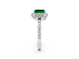 Silver Emerald Cut Emerald Scalloped Halo Engagement Ring with Round Shared Prong Band_32