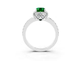 Silver Emerald Cut Emerald Scalloped Halo Engagement Ring with Round Shared Prong Band_33