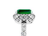 Silver Emerald Cut Emerald Scalloped Halo Engagement Ring with Round Shared Prong Band_35