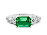 Silver Emerald Cut Emerald Scattered Round Accent Ring with Prong Setting_30