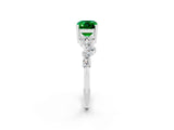 Silver Emerald Cut Emerald Scattered Round Accent Ring with Prong Setting_32
