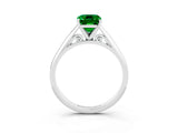 Silver Emerald Cut Emerald Solitaire Engagement Ring with Cathedral Setting and Four-Prong Mount_3