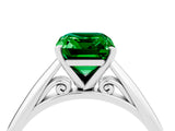 Silver Emerald Cut Emerald Solitaire Engagement Ring with Cathedral Setting and Four-Prong Mount_4
