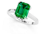 Silver Emerald Cut Emerald Solitaire Ring with Flower Prong Setting and Classic Band_13
