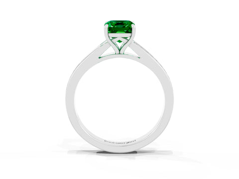 Silver Emerald Cut Emerald Solitaire Ring with Pavé Band and Prong Setting_15