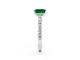 Silver Emerald Cut Emerald Solitaire Ring with Round  Pavé Band and Four-Prong Setting_26