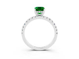 Silver Emerald Cut Emerald Solitaire Ring with Round  Pavé Band and Four-Prong Setting_27