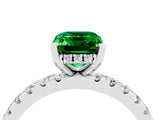 Silver Emerald Cut Emerald Solitaire Ring with Round  Pavé Band and Four-Prong Setting_28