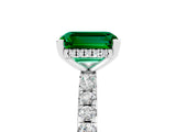 Silver Emerald Cut Emerald Solitaire Ring with Round  Pavé Band and Four-Prong Setting_29