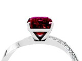 Silver Emerald Cut Garnet Engagement Ring with Side Stone Accents and Four-Prong Setting_28