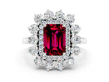 Silver Emerald Cut Garnet Floral Double Halo Engagement Ring with Prong Setting_144