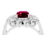 Silver Emerald Cut Garnet Floral Double Halo Engagement Ring with Prong Setting_148