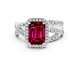Silver Emerald Cut Garnet Halo Ring with Round Split Shank and Prong Setting_66