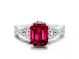 Silver Emerald Cut Garnet  Halo Twist Band Solitaire Prong Setting Ring_12