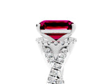 Silver Emerald Cut Garnet  Halo Twist Band Solitaire Prong Setting Ring_17