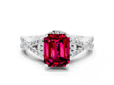 Silver Emerald Cut Garnet  Halo Twist Band Solitaire Prong Setting Ring_18