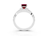 Silver Emerald Cut Garnet  Halo Twist Band Solitaire Prong Setting Ring_21