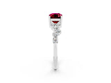 Silver Emerald Cut Garnet Scattered Round Accent Ring with Prong Setting_32