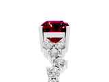 Silver Emerald Cut Garnet Scattered Round Accent Ring with Prong Setting_35