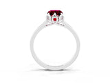 Silver Emerald Cut Garnet Solitaire Ring with Flower Prong Setting and Classic Band_3