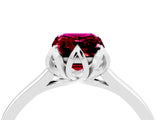 Silver Emerald Cut Garnet Solitaire Ring with Flower Prong Setting and Classic Band_4
