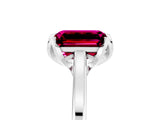 Silver Emerald Cut Garnet Solitaire Ring with Flower Prong Setting and Classic Band_5