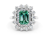 Silver Emerald Cut Green Sapphire Floral Double Halo Engagement Ring with Prong Setting_157