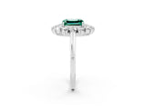 Silver Emerald Cut Green Sapphire Floral Double Halo Engagement Ring with Prong Setting_159