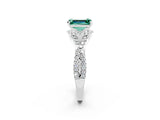 Silver Emerald Cut Green Sapphire  Halo Twist Band Solitaire Prong Setting Ring_14