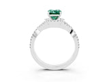 Silver Emerald Cut Green Sapphire  Halo Twist Band Solitaire Prong Setting Ring_15