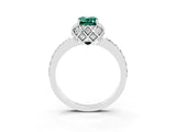 Silver Emerald Cut Green Sapphire Scalloped Halo Engagement Ring with Round Shared Prong Band_33