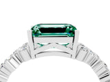 Silver Emerald Cut Green Sapphire Scattered Round Accent Ring with Prong Setting_64