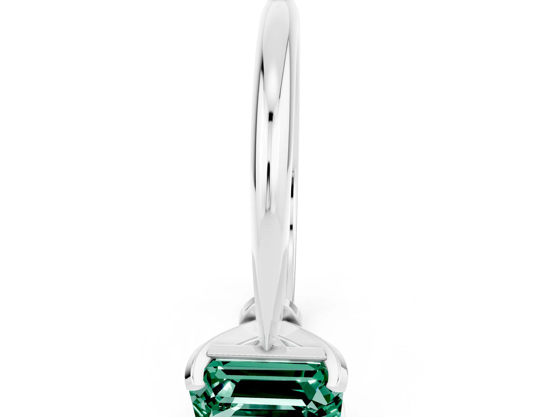 Silver Emerald Cut Green Sapphire Solitaire Engagement Ring with Classic Band and Four-Prong Setting_12